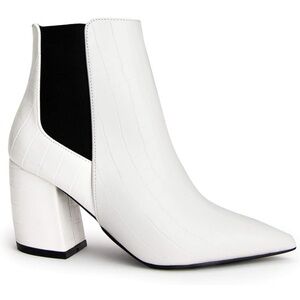 Qupid White Faux Croc Block Heel Ankle Chelsea Boots Size 8